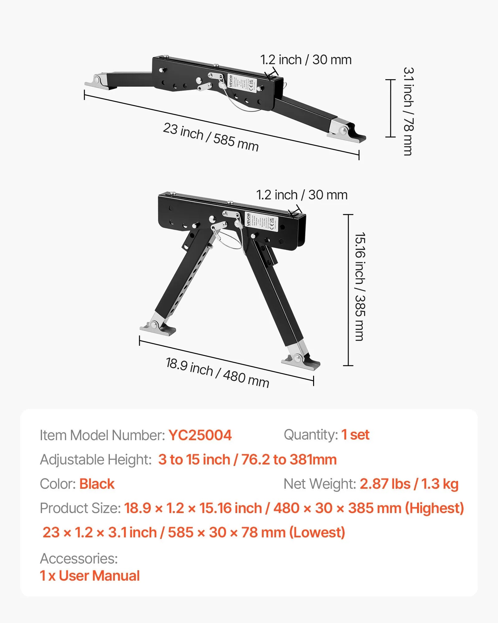 VEVOR RV Step Stabilizer, Height Adjustable Step Stabilizer Kit, Camper Stair Stabilizers with Powder Coated Steel for 5th Wheels, Travel Trailers and Motorhomes, Adjustable from 3 inch to 15 inch 