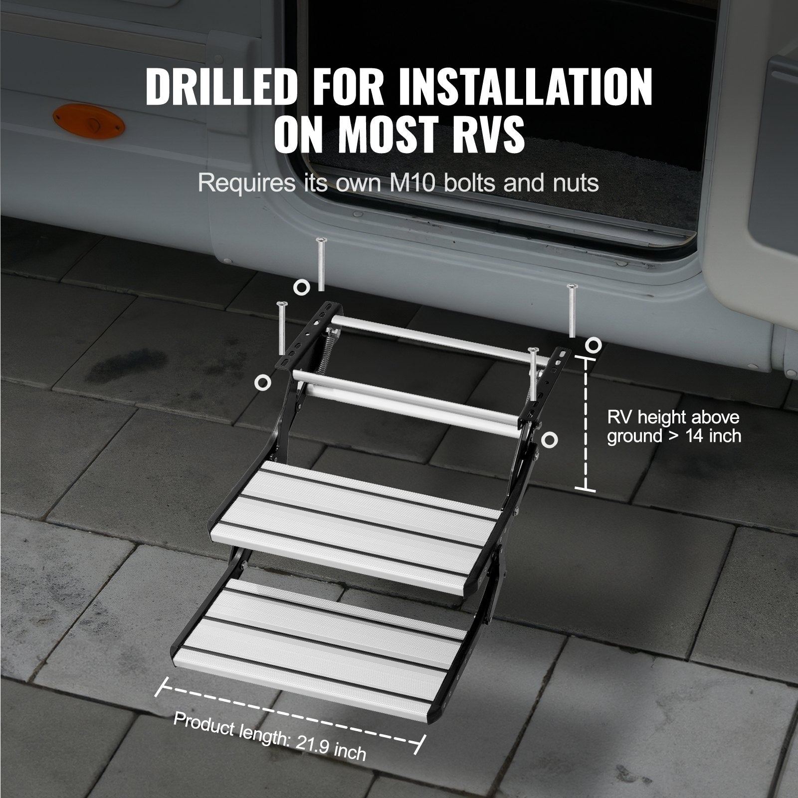 VEVOR RV Steps, 2-Step, Manual Retractable RV Stairs, Foldable, 440 LBS Load Capacity, Aluminum Alloy Steps, Thickened Steel Plate, Non-Slip Steps for Safe Entry and Exit, RV, Trailer, Camper Steps 