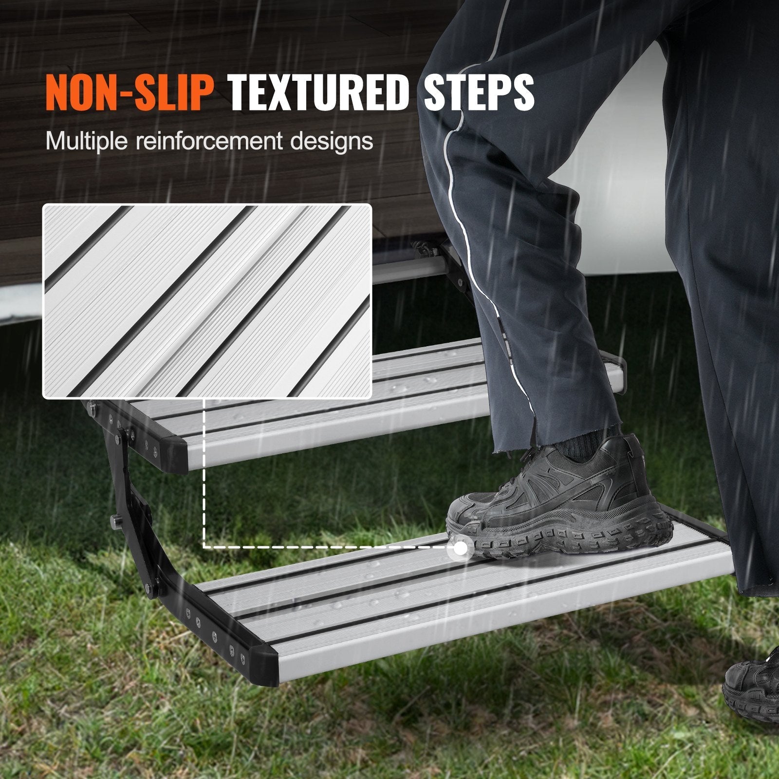 VEVOR RV Steps, 2-Step, Manual Retractable RV Stairs, Foldable, 440 LBS Load Capacity, Aluminum Alloy Steps, Thickened Steel Plate, Non-Slip Steps for Safe Entry and Exit, RV, Trailer, Camper Steps 