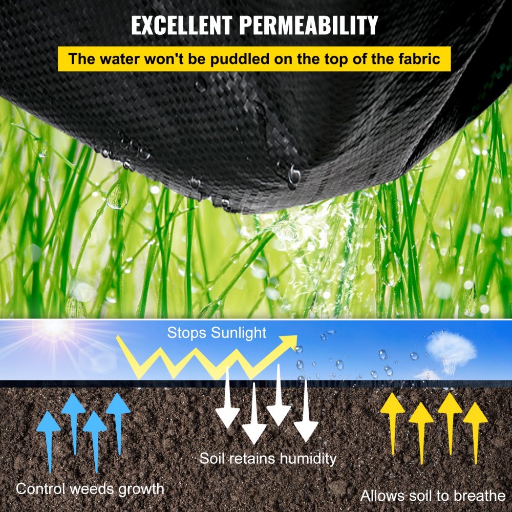 VEVOR Weed Barrier, 5.8oz Landscape Fabric, 4ft x 100ft Garden Ground Cover, Heavy Duty Woven Fabric w/ High Permeability, Superior Weed Control for Greenhouse, Garden, Pavers, Sidewalk, Flowerbed 