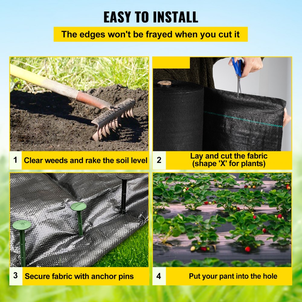 VEVOR Weed Barrier, 5.8oz Landscape Fabric, 4ft x 100ft Garden Ground Cover, Heavy Duty Woven Fabric w/ High Permeability, Superior Weed Control for Greenhouse, Garden, Pavers, Sidewalk, Flowerbed 