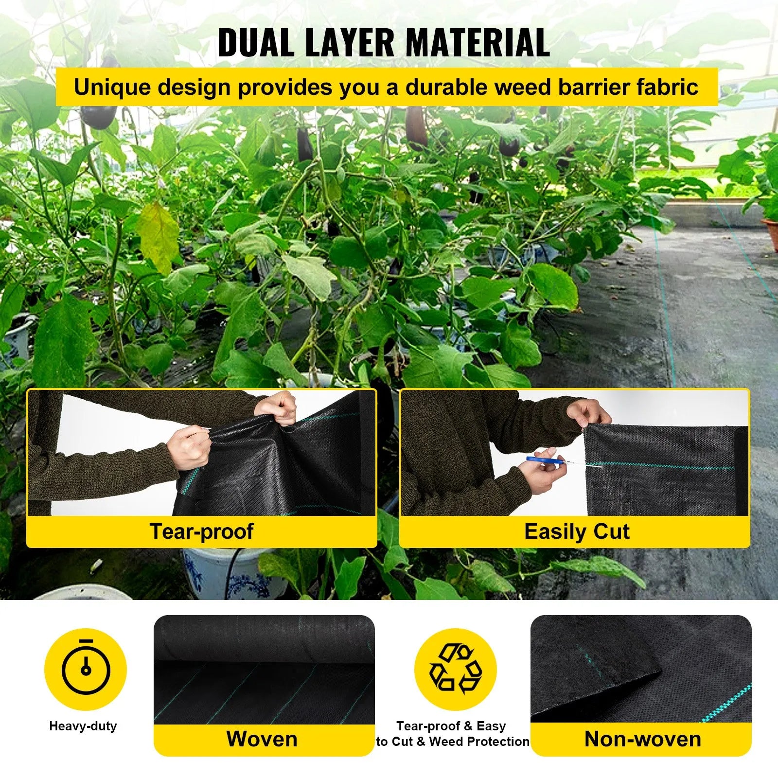 VEVOR Weed Barrier, 5.8oz Landscape Fabric, 4ft x 300ft Cover Mat Heavy Duty Woven Grass Control Geotextile for Garden, Patio, Black