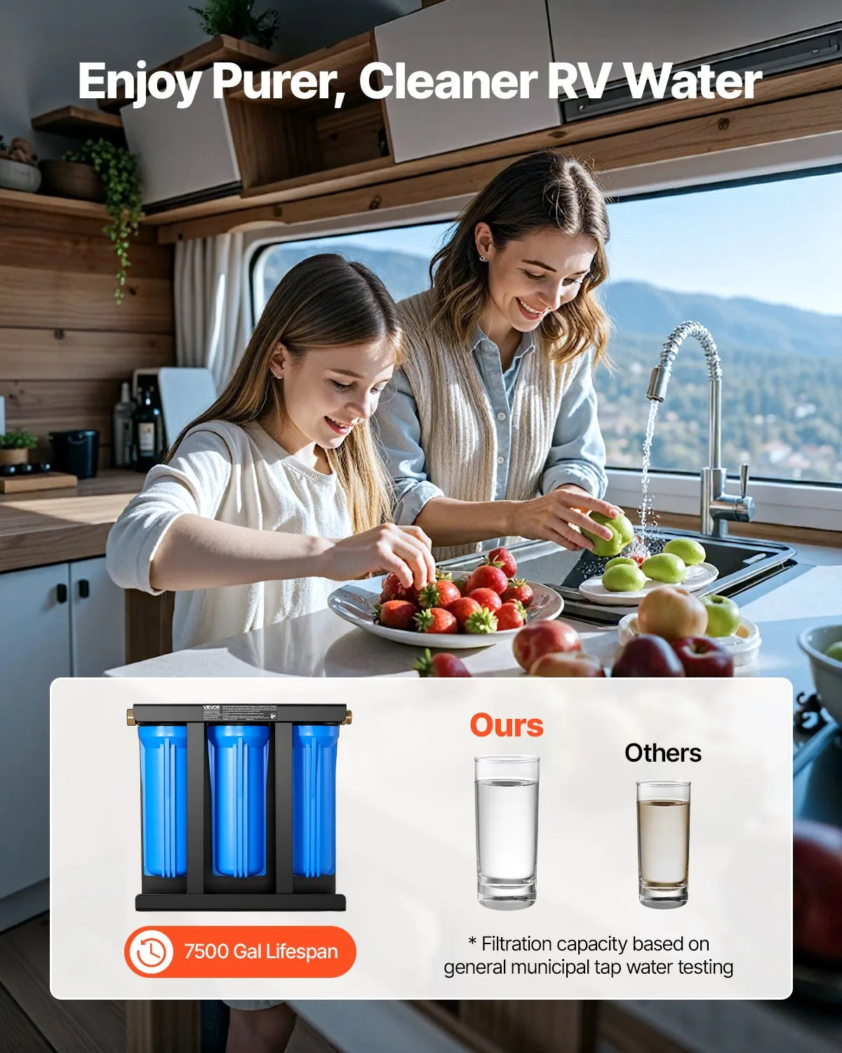 VEVOR RV Water Filter System 3-Cartridge with Basket for Campers Boats RVs Vans