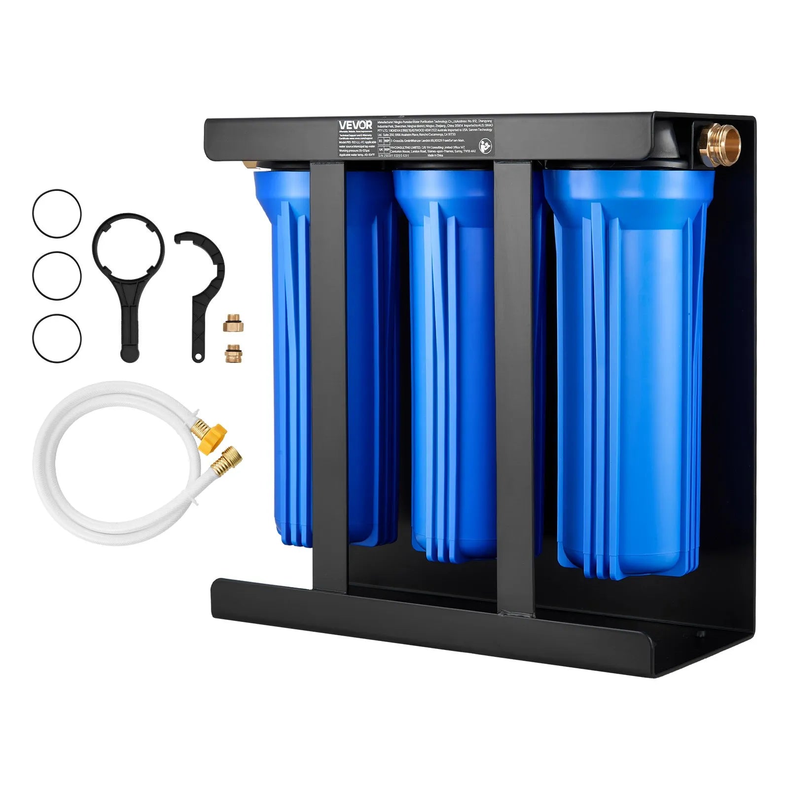 VEVOR RV Water Filter System 3-Cartridge with Basket for Campers Boats RVs Vans