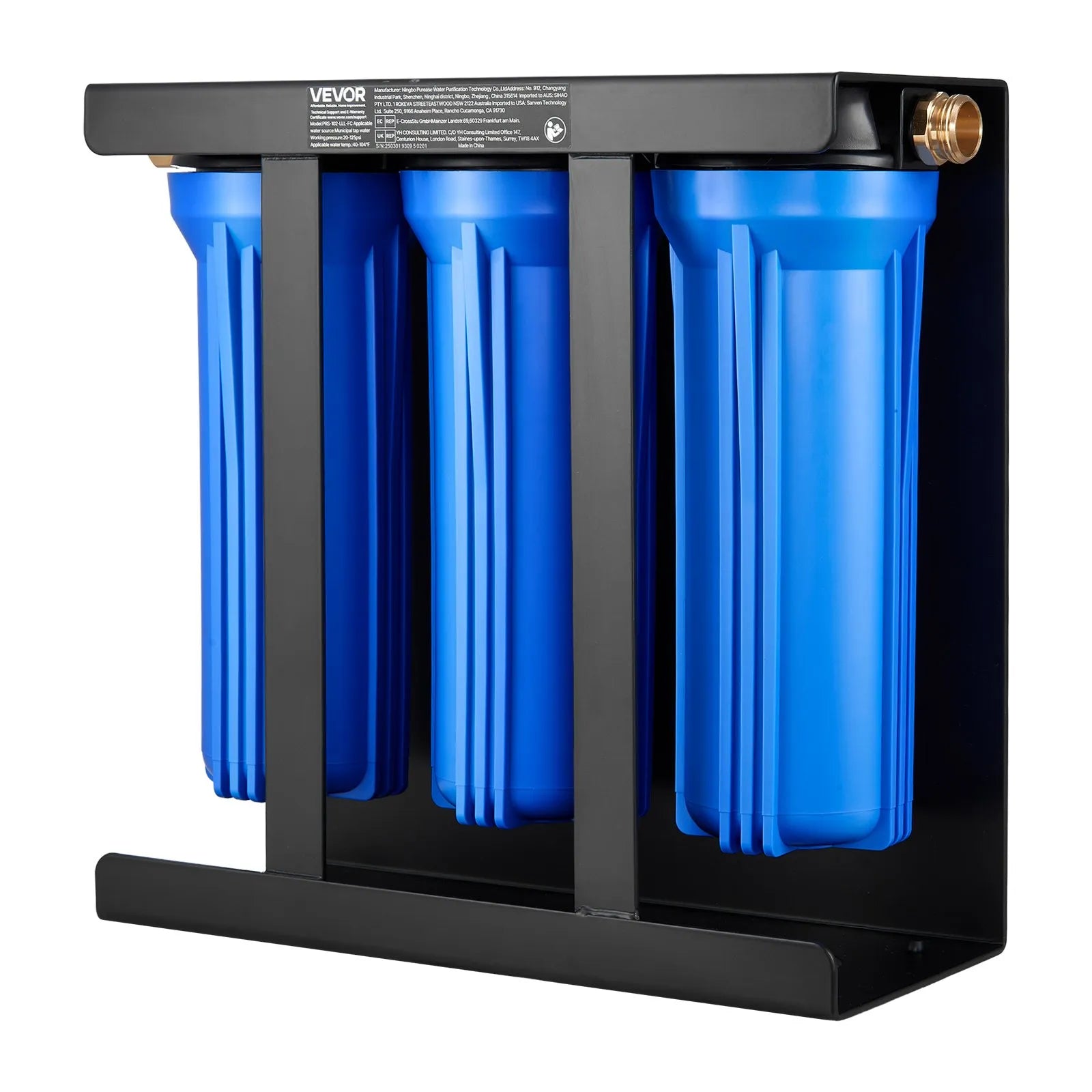 VEVOR RV Water Filter System 3-Cartridge with Basket for Campers Boats RVs Vans