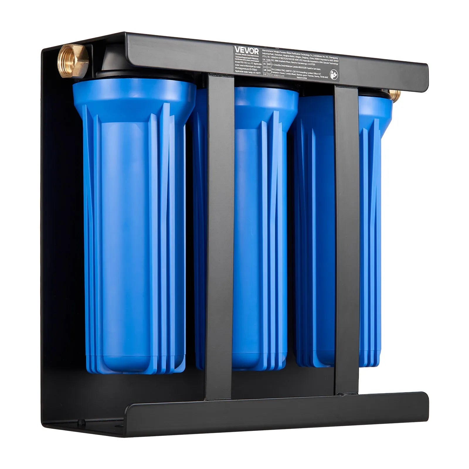 VEVOR RV Water Filter System 3-Cartridge with Basket for Campers Boats RVs Vans