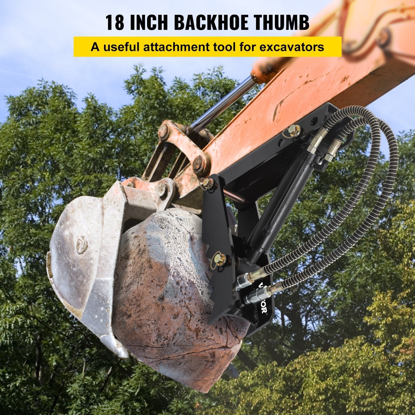 VEVOR 18" Hydraulic Backhoe Thumb, 1/2" Thickness Heavy Duty Excavator Thumb, Black Steel Weld On Thumb Attachments with Hydraulic Cylinder, Mechanical Hydraulic Thumb for Backhoe/Excavator 