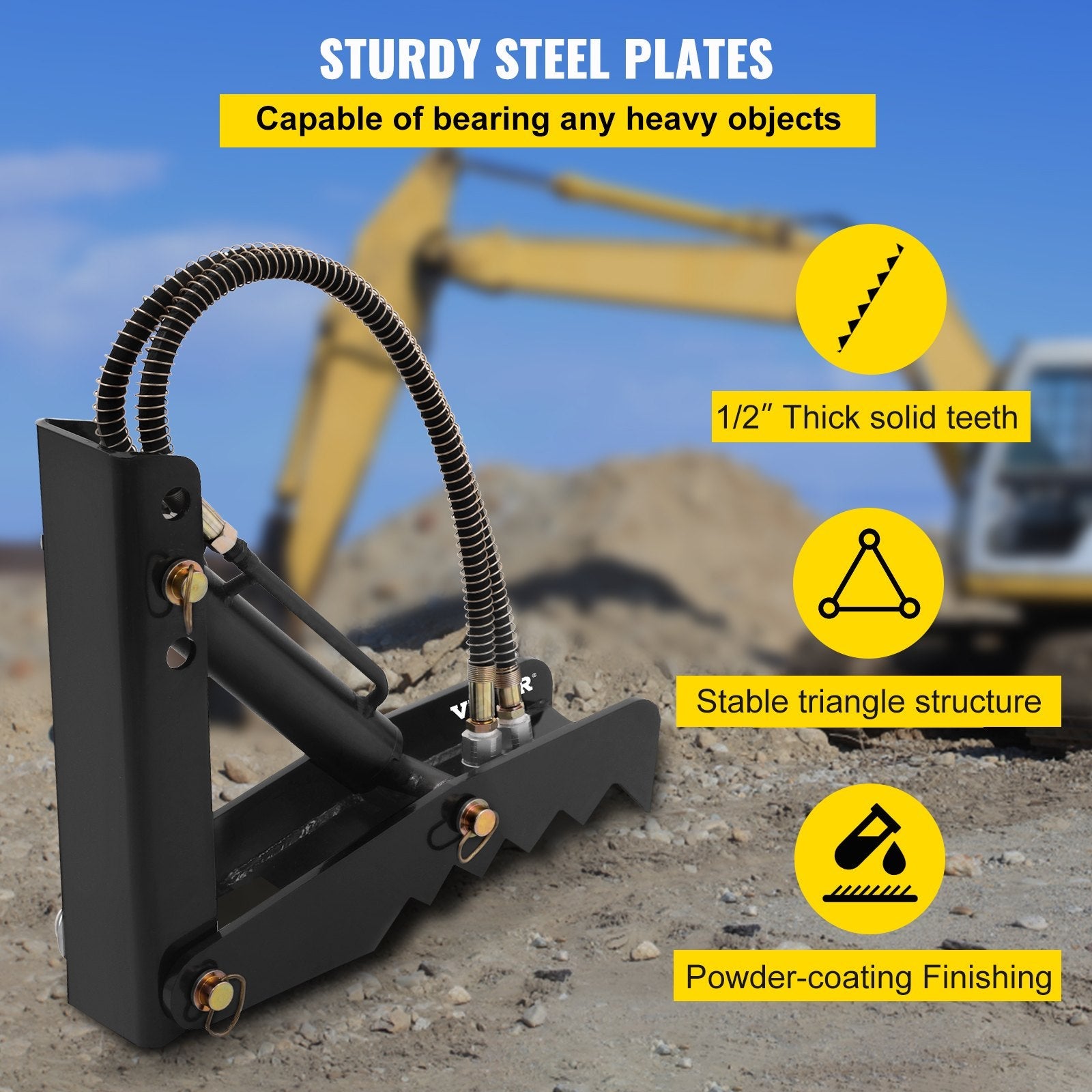 VEVOR 18" Hydraulic Backhoe Thumb, 1/2" Thickness Heavy Duty Excavator Thumb, Black Steel Weld On Thumb Attachments with Hydraulic Cylinder, Mechanical Hydraulic Thumb for Backhoe/Excavator 