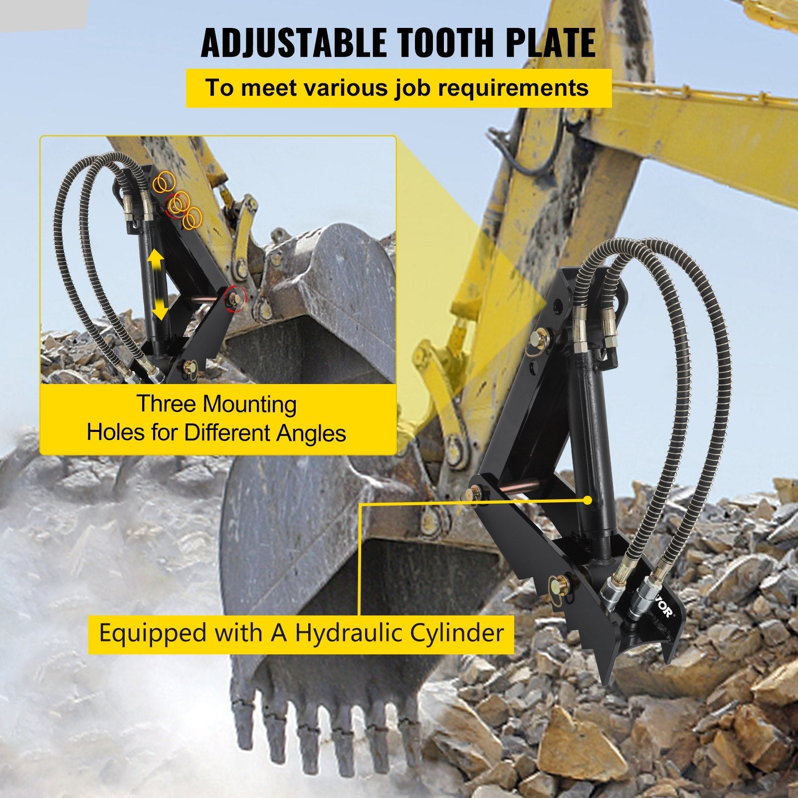 VEVOR 18" Hydraulic Backhoe Thumb, 1/2" Thickness Heavy Duty Excavator Thumb, Black Steel Weld On Thumb Attachments with Hydraulic Cylinder, Mechanical Hydraulic Thumb for Backhoe/Excavator 