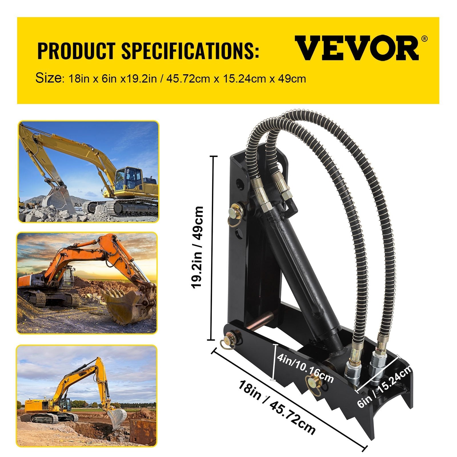 VEVOR 18" Hydraulic Backhoe Thumb, 1/2" Thickness Heavy Duty Excavator Thumb, Black Steel Weld On Thumb Attachments with Hydraulic Cylinder, Mechanical Hydraulic Thumb for Backhoe/Excavator 