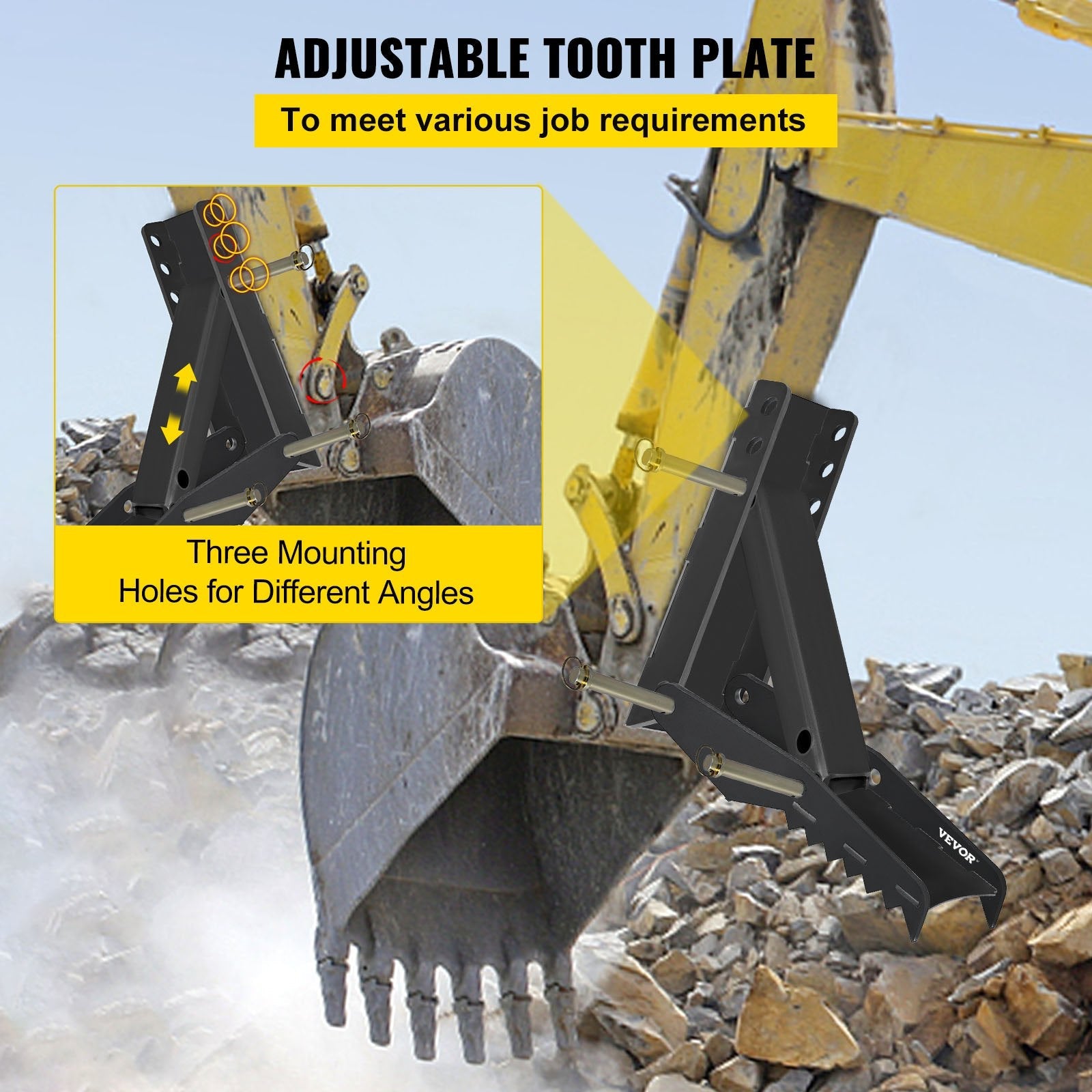 VEVOR Backhoe Excavator Thumb DIY Backhoe 24 inch Backhoe Excavator Thumb Attachments Weld 1/2 Inch Teeth Thick Steel Plate Assembly CNC Plasma Cut Bolt-On Design 