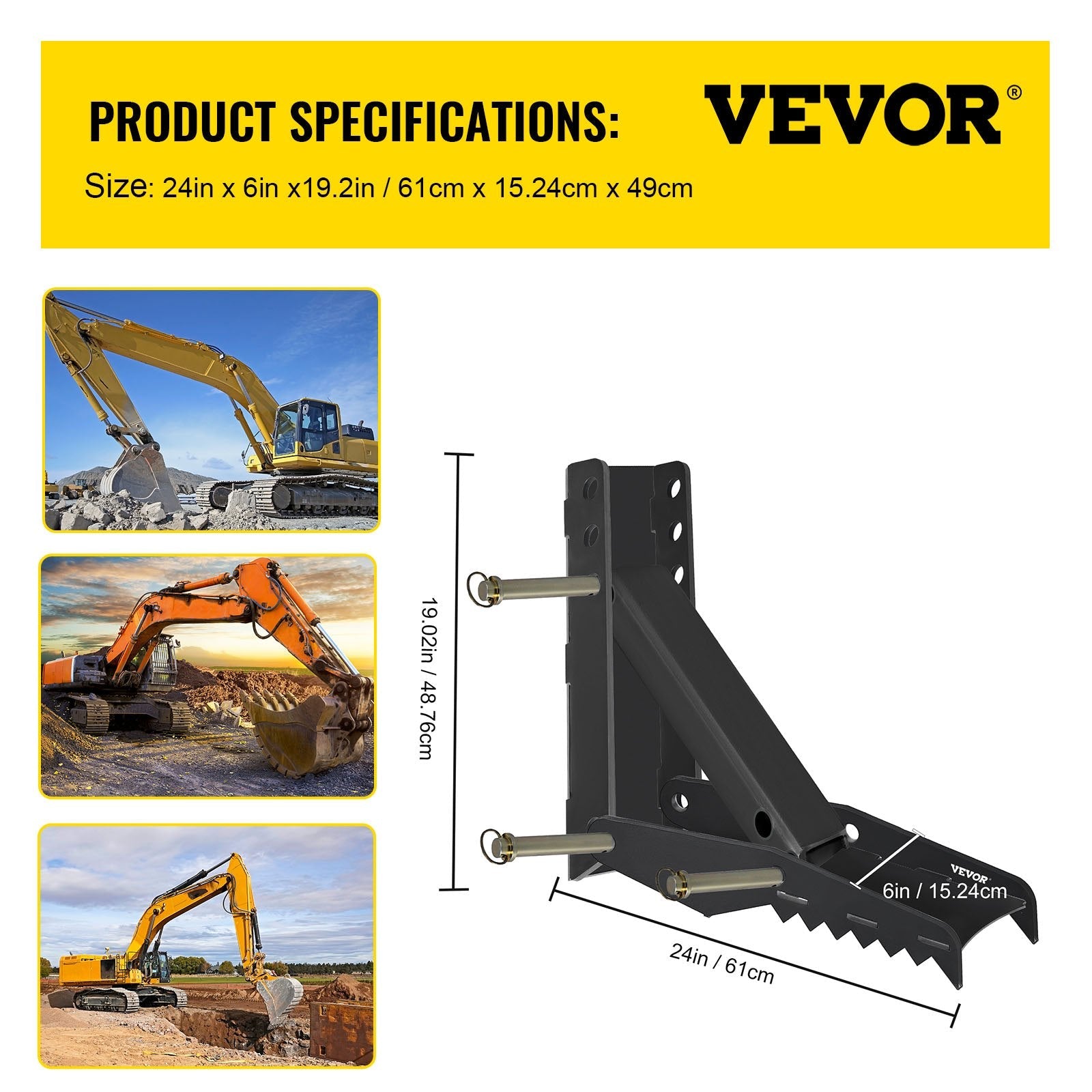 VEVOR Backhoe Excavator Thumb DIY Backhoe 24 inch Backhoe Excavator Thumb Attachments Weld 1/2 Inch Teeth Thick Steel Plate Assembly CNC Plasma Cut Bolt-On Design 