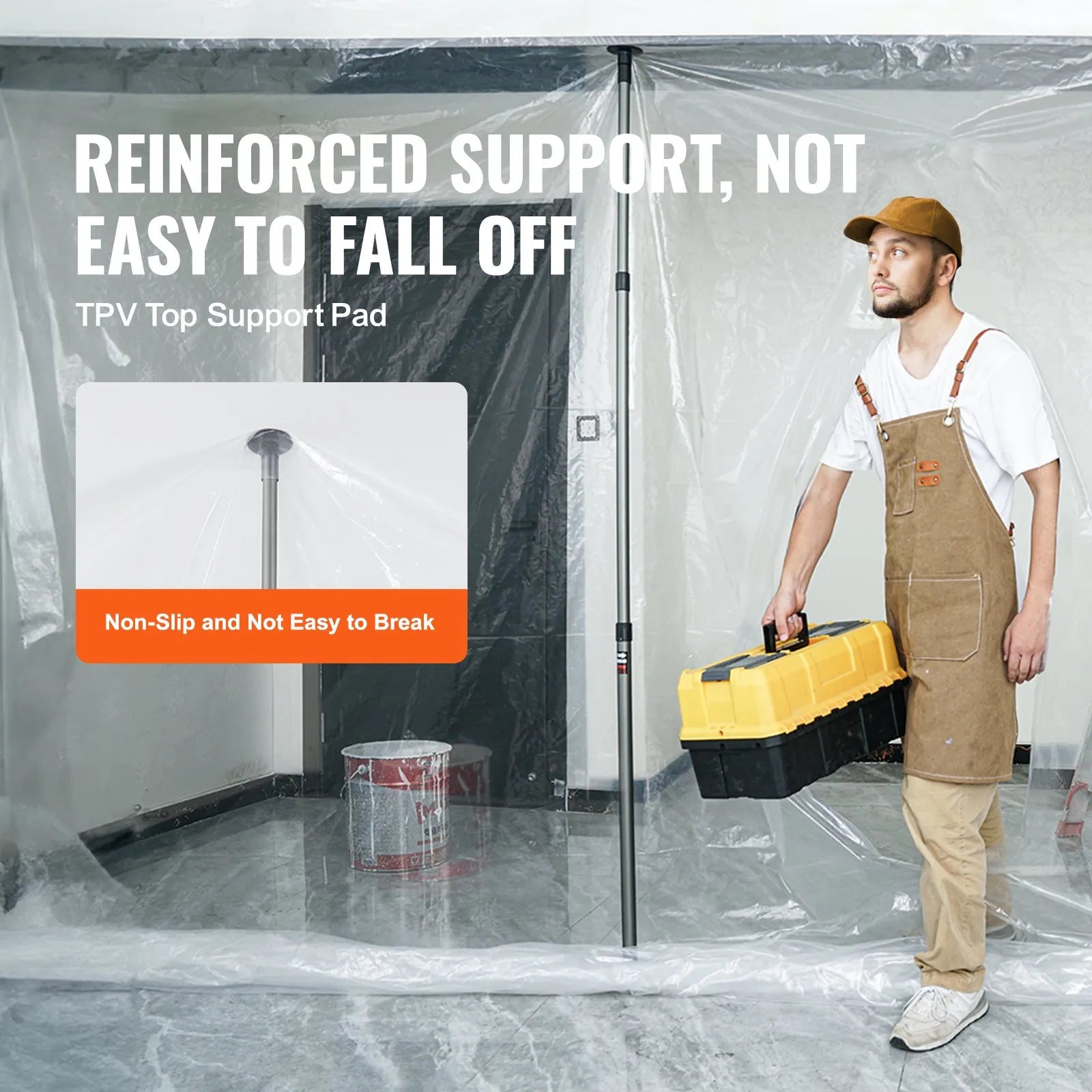 VEVOR Dust Barrier Poles, 10 Ft Poles with 4 Telescoping Poles, Carry Bag, and 32.8x13.12 Ft Plastic Film, for Interior Decoration and Painting Projects