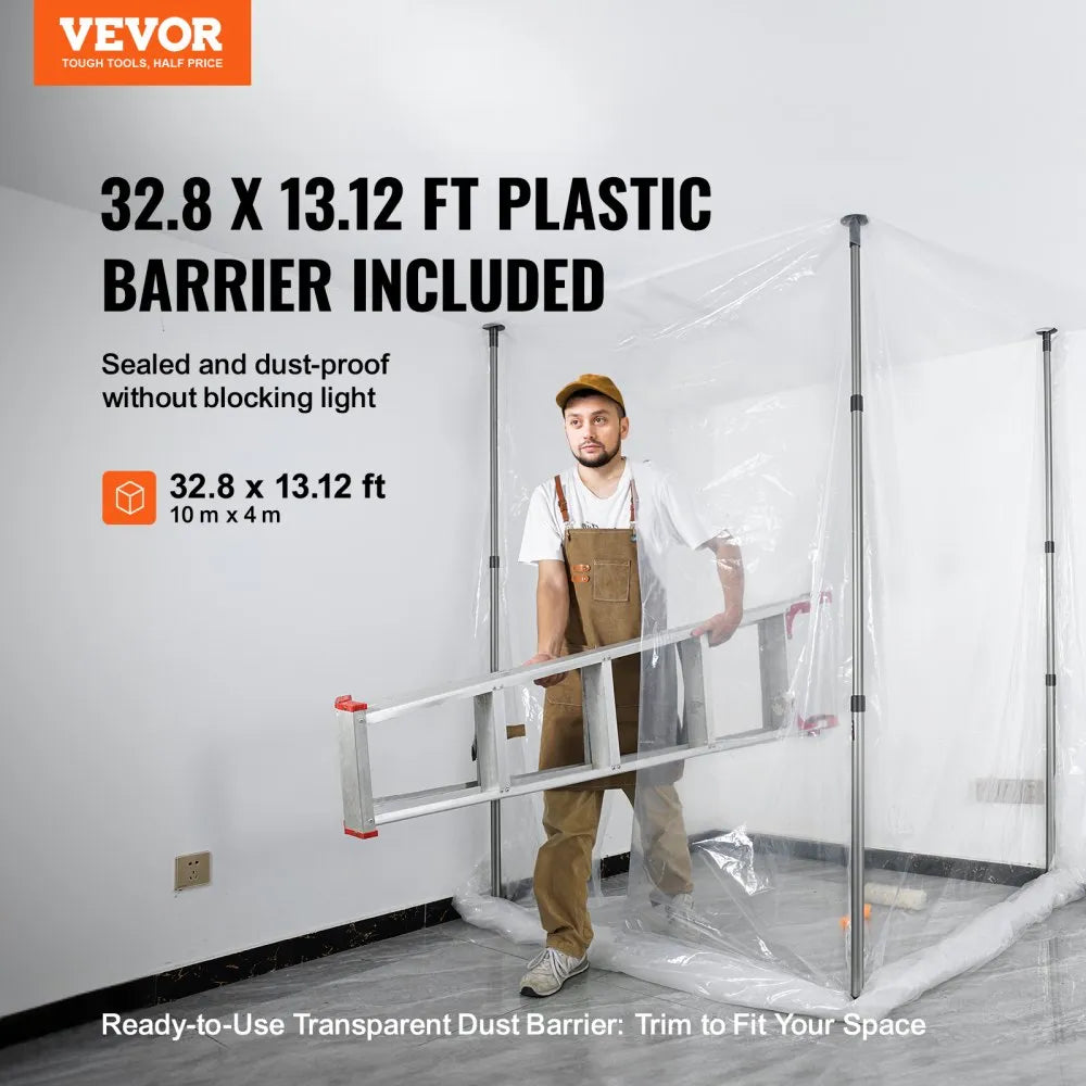 VEVOR Dust Barrier Poles 12 Ft with 4 Telescoping Poles Dust Barrier System