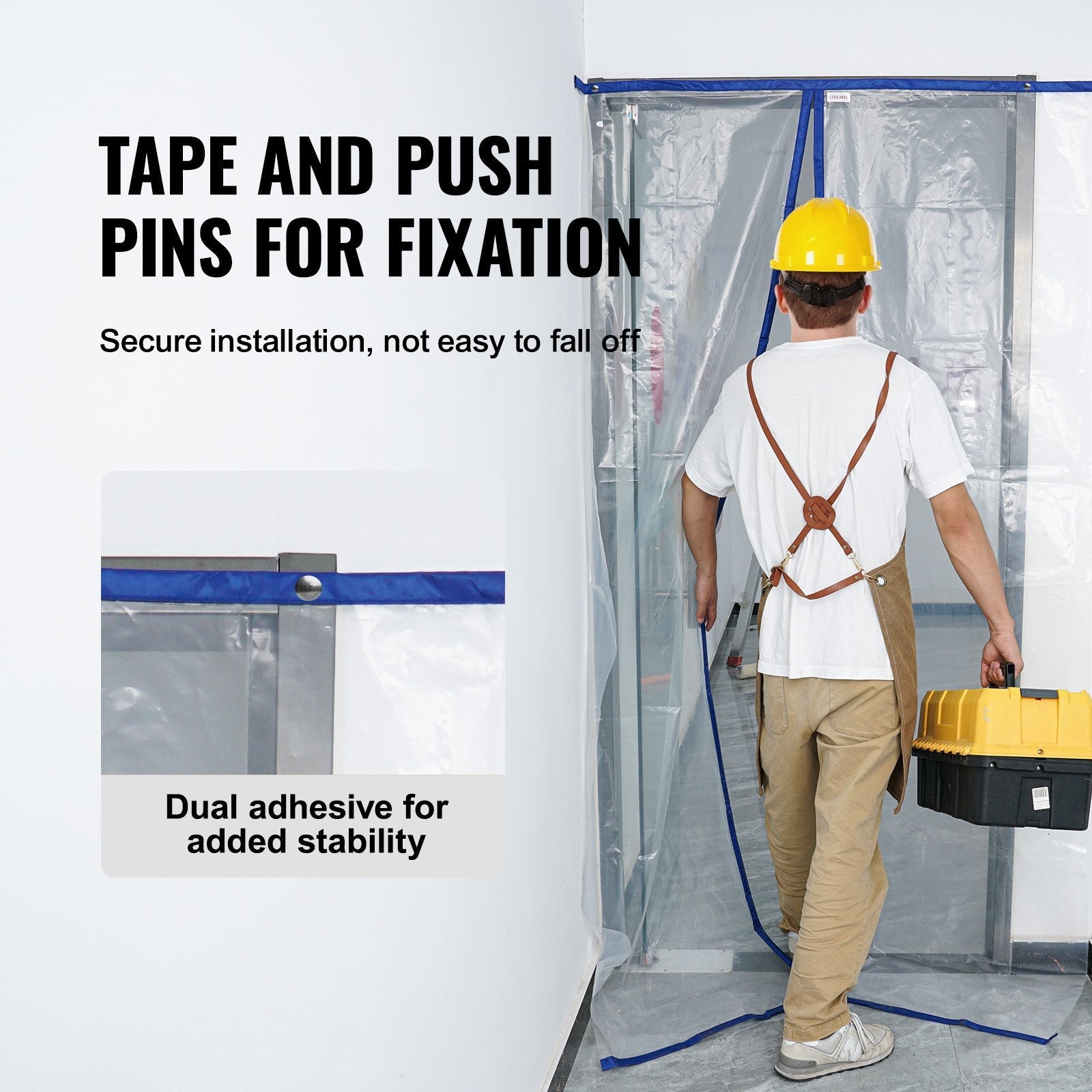 VEVOR Dust Barrier, 8.5 x 5 Ft Dust Barrier Door Kit, with Magnetic Self-Closing Zipper, PE Construction Door Cover for Dust Containment, Reusable Dust Protection Wall for Living Room Bathroom Remodel 