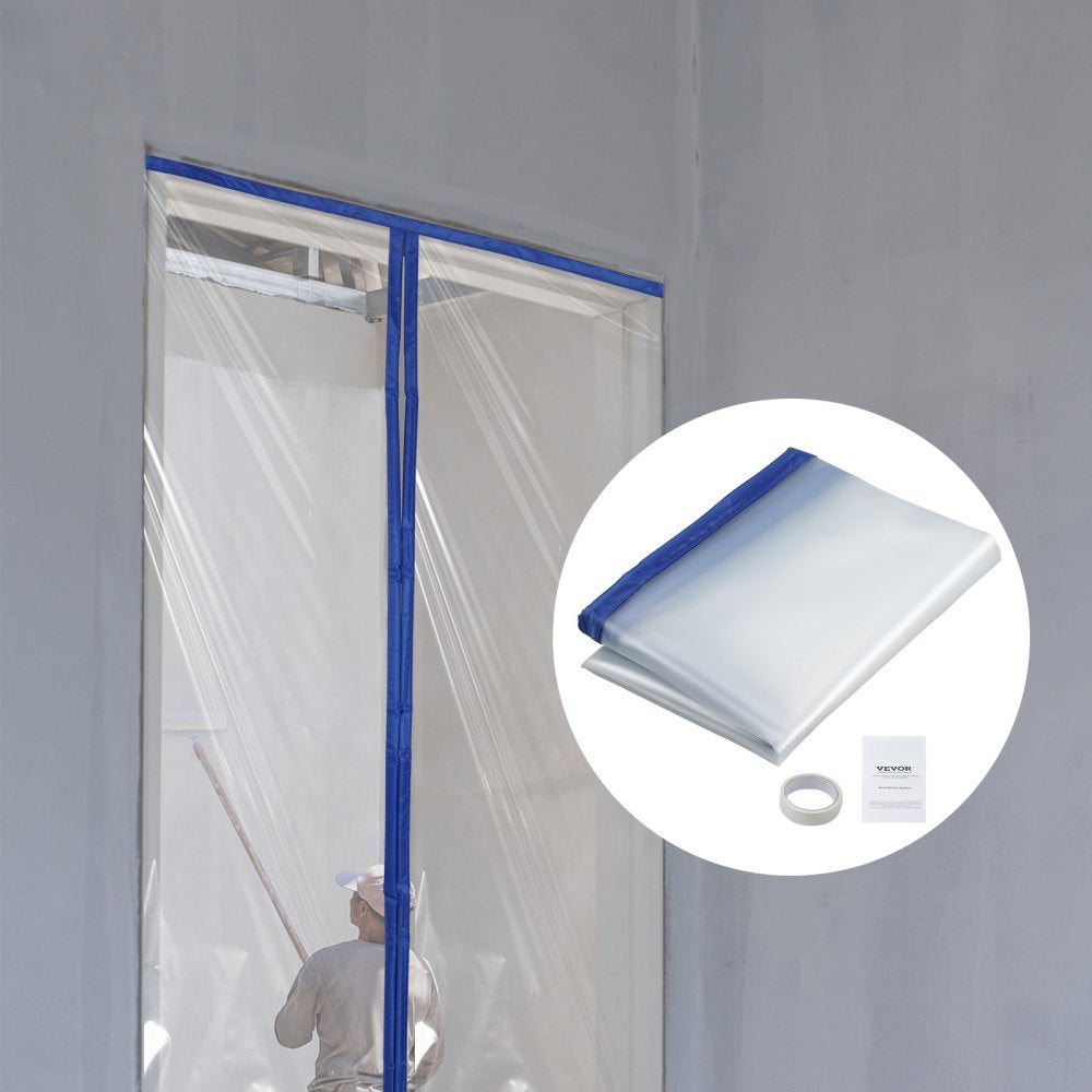 VEVOR Dust Barrier, 7.5 x 4 ft Dust Barrier Door Kit, with Magnetic Self-Closing Zipper, PE Construction Door Cover for Dust Containment, Reusable Dust Protection Wall for Living Room Bathroom Remodel 