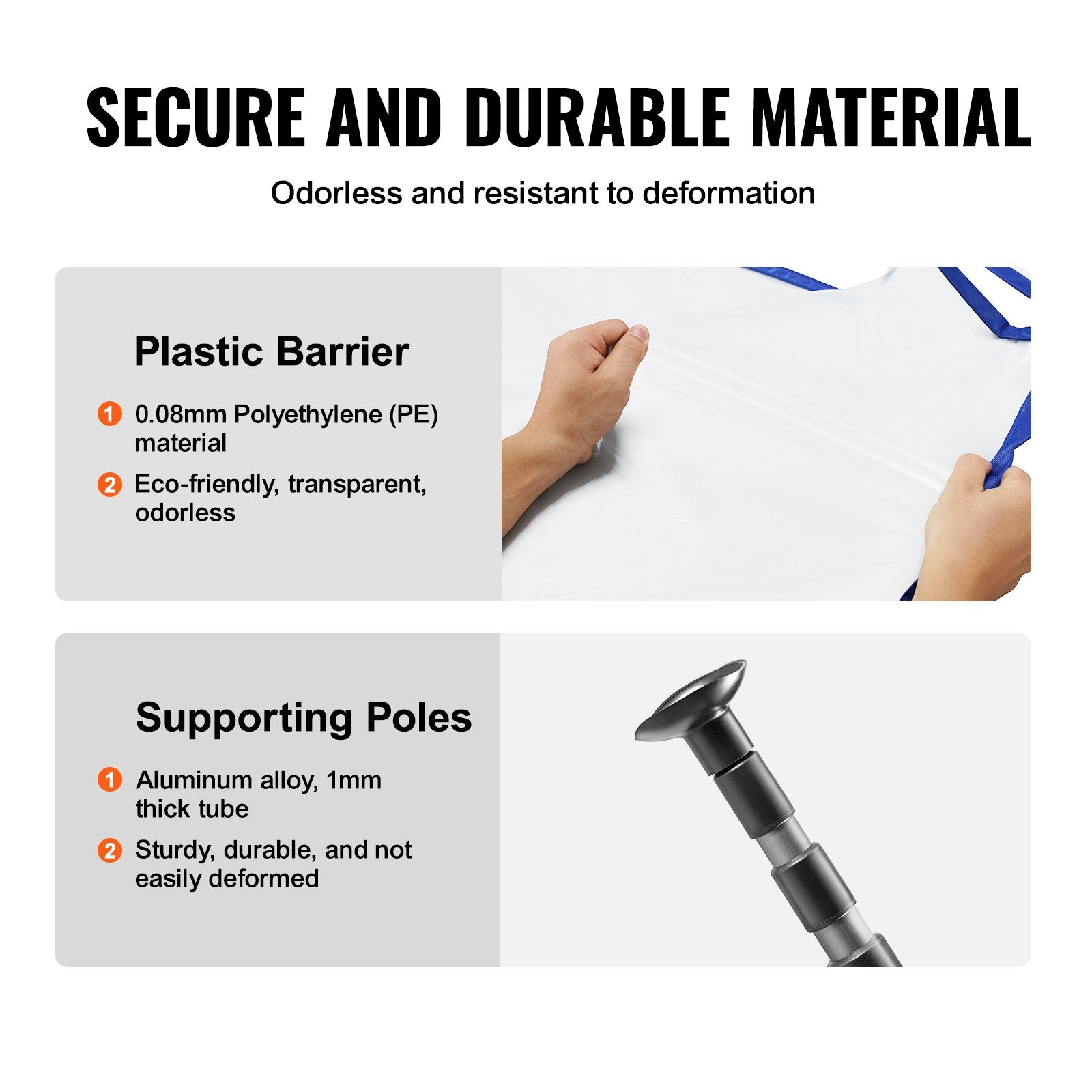 VEVOR Dust Barrier Poles, 12 Ft Barrier Poles, Dust Barrier System with 4 Telescoping Poles, Magnetic Zipper, Carry Bag and 32.8x13.12 Ft Plastic Film, for Interior Decoration, Painting 