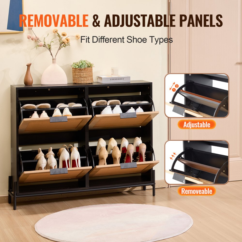 VEVOR Rattan Shoe Storage Cabinet Shoe Storage Organizer with 4 Flip Drawers 