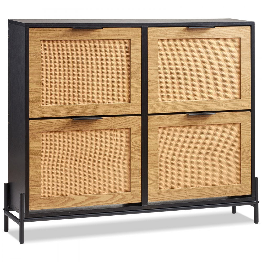 VEVOR Rattan Shoe Storage Cabinet Shoe Storage Organizer with 4 Flip Drawers 