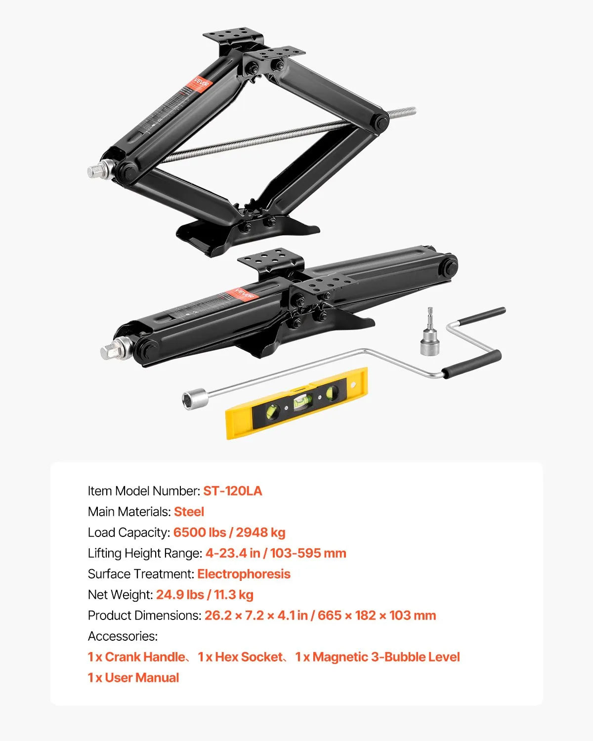 VEVOR RV Scissor Jacks 6500lbs 23.4in RV Stabilizer Leveling Scissor Jacks 2 Set