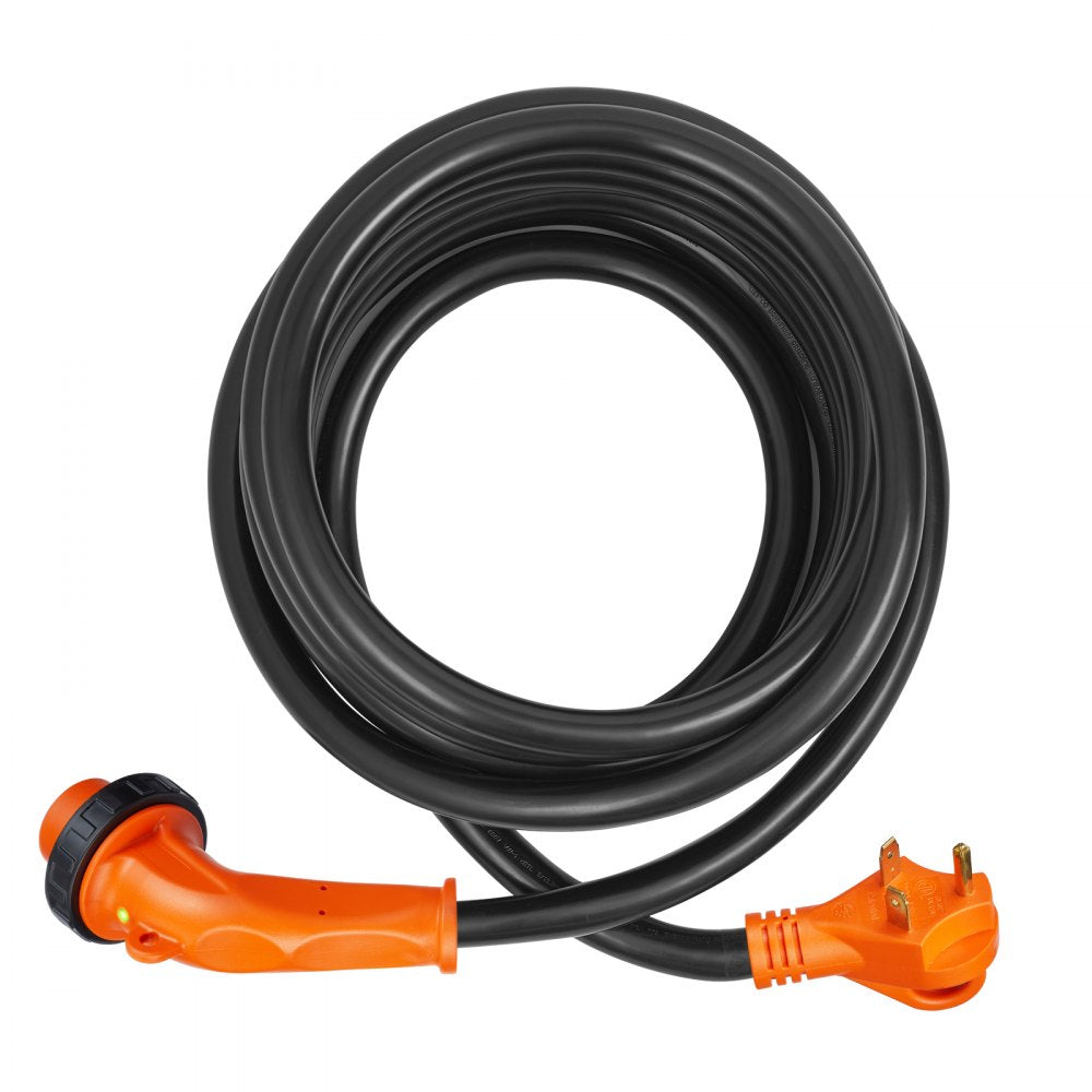 VEVOR 25 Feet RV Power Cord, 30 Amp, Heavy Duty STW 3*10AWG Generator Cord, NEMA TT-30P Male NEMA L5-30R Female Plug, with LED Indicator Handle 15A Adapter, for RVs, generators, campers, ETL Listed 