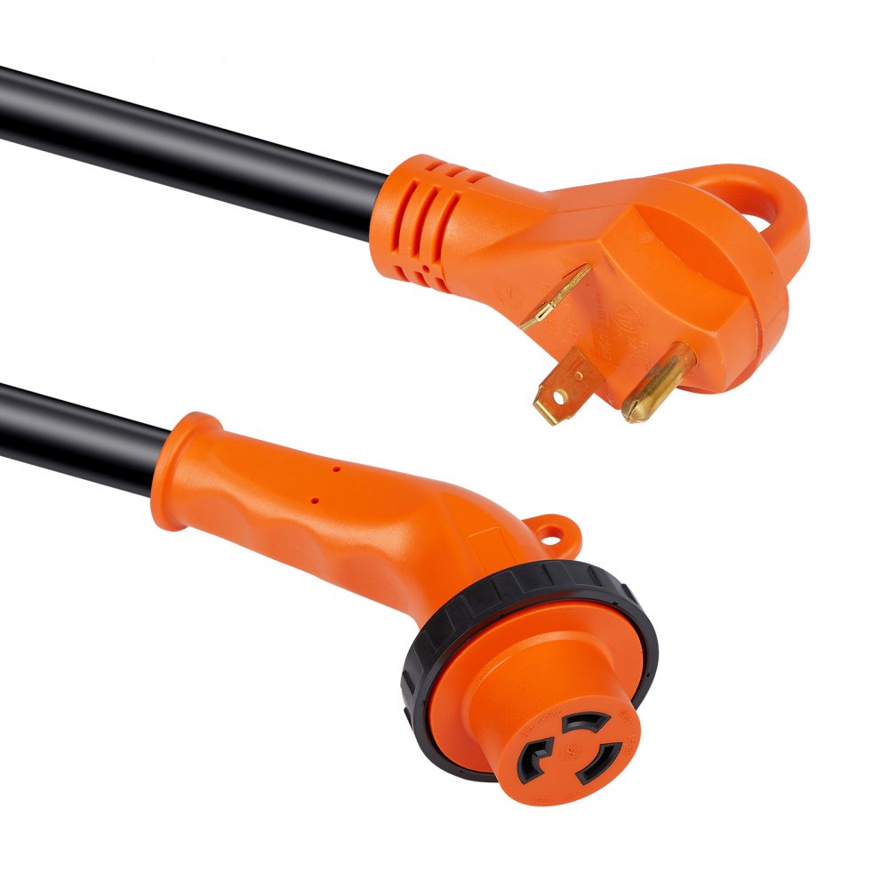 VEVOR 25 Feet RV Power Cord, 30 Amp, Heavy Duty STW 3*10AWG Generator Cord, NEMA TT-30P Male NEMA L5-30R Female Plug, with LED Indicator Handle 15A Adapter, for RVs, generators, campers, ETL Listed 
