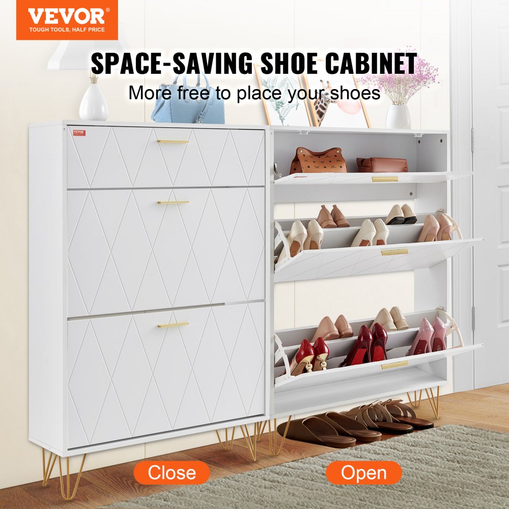 VEVOR Shoe Cabinet with 3 Flip Drawers, Shoe Storage Cabinet for Entryway, Free Standing Shoe Storage Organizer for Heels, Boots, Slippers in Hallway, Living Room 