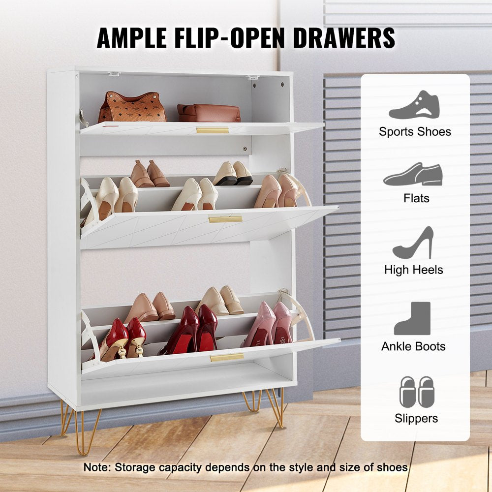 VEVOR Shoe Cabinet with 3 Flip Drawers, Shoe Storage Cabinet for Entryway, Free Standing Shoe Storage Organizer for Heels, Boots, Slippers in Hallway, Living Room 