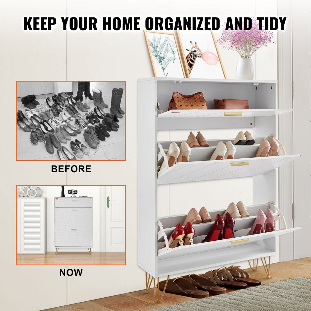 VEVOR Shoe Cabinet with 3 Flip Drawers, Shoe Storage Cabinet for Entryway, Free Standing Shoe Storage Organizer for Heels, Boots, Slippers in Hallway, Living Room 