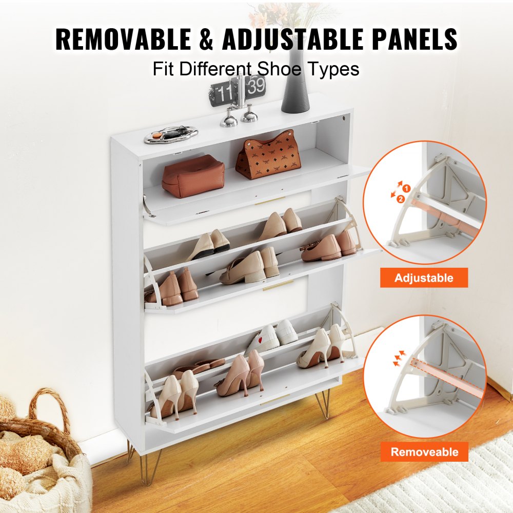VEVOR Shoe Cabinet with 3 Flip Drawers, Shoe Storage Cabinet for Entryway, Free Standing Shoe Storage Organizer for Heels, Boots, Slippers in Hallway, Living Room 
