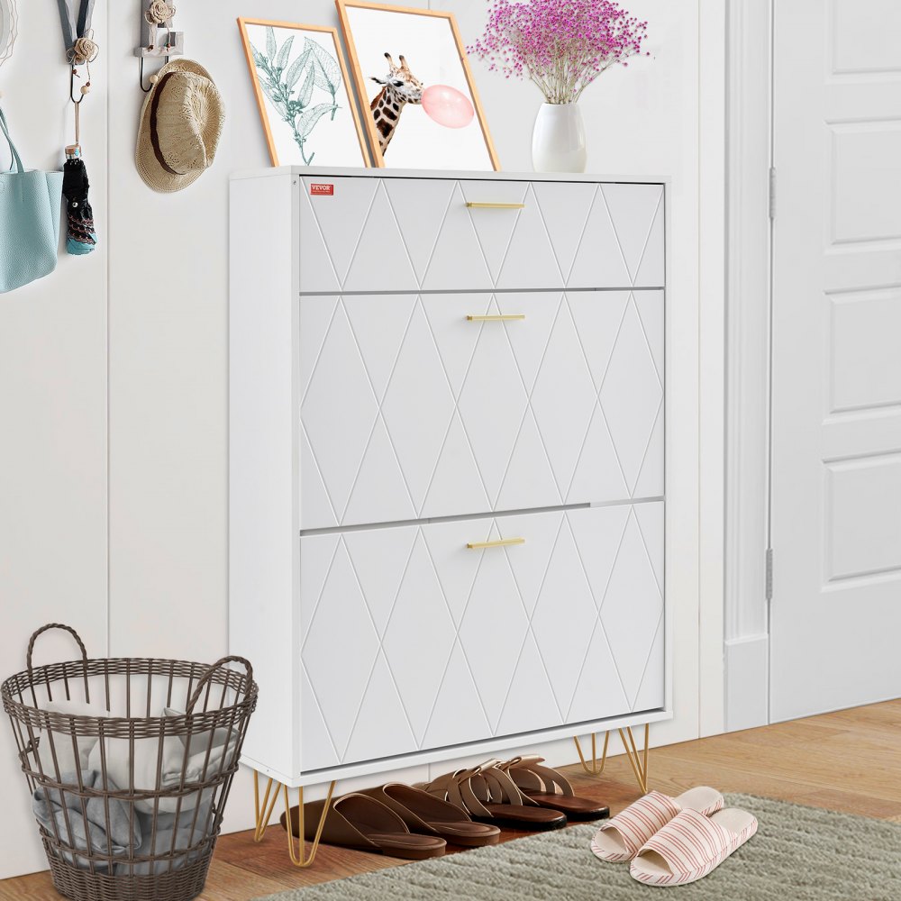 VEVOR Shoe Cabinet with 3 Flip Drawers, Shoe Storage Cabinet for Entryway, Free Standing Shoe Storage Organizer for Heels, Boots, Slippers in Hallway, Living Room 