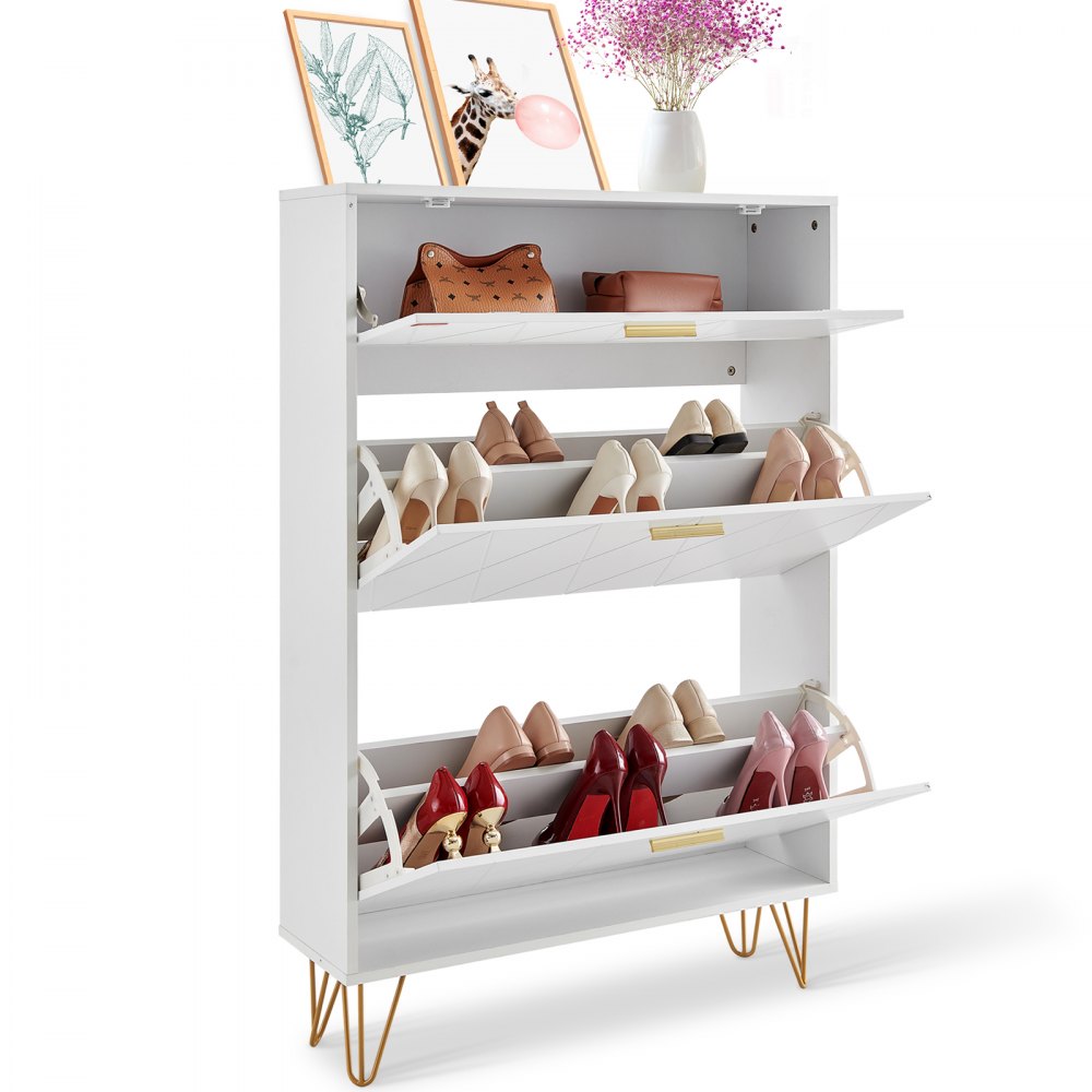 VEVOR Shoe Cabinet with 3 Flip Drawers, Shoe Storage Cabinet for Entryway, Free Standing Shoe Storage Organizer for Heels, Boots, Slippers in Hallway, Living Room 