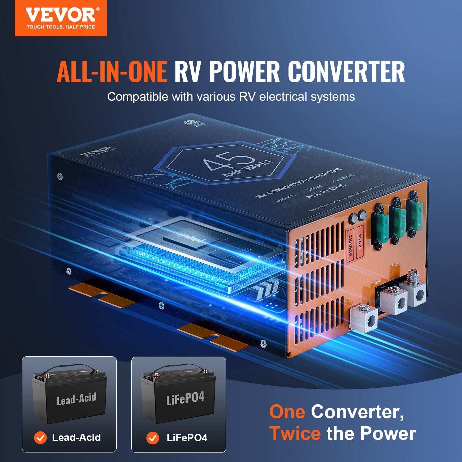VEVOR RV Converter 45 Amp 110V AC to 12V DC RV Power Converter Battery Charger 