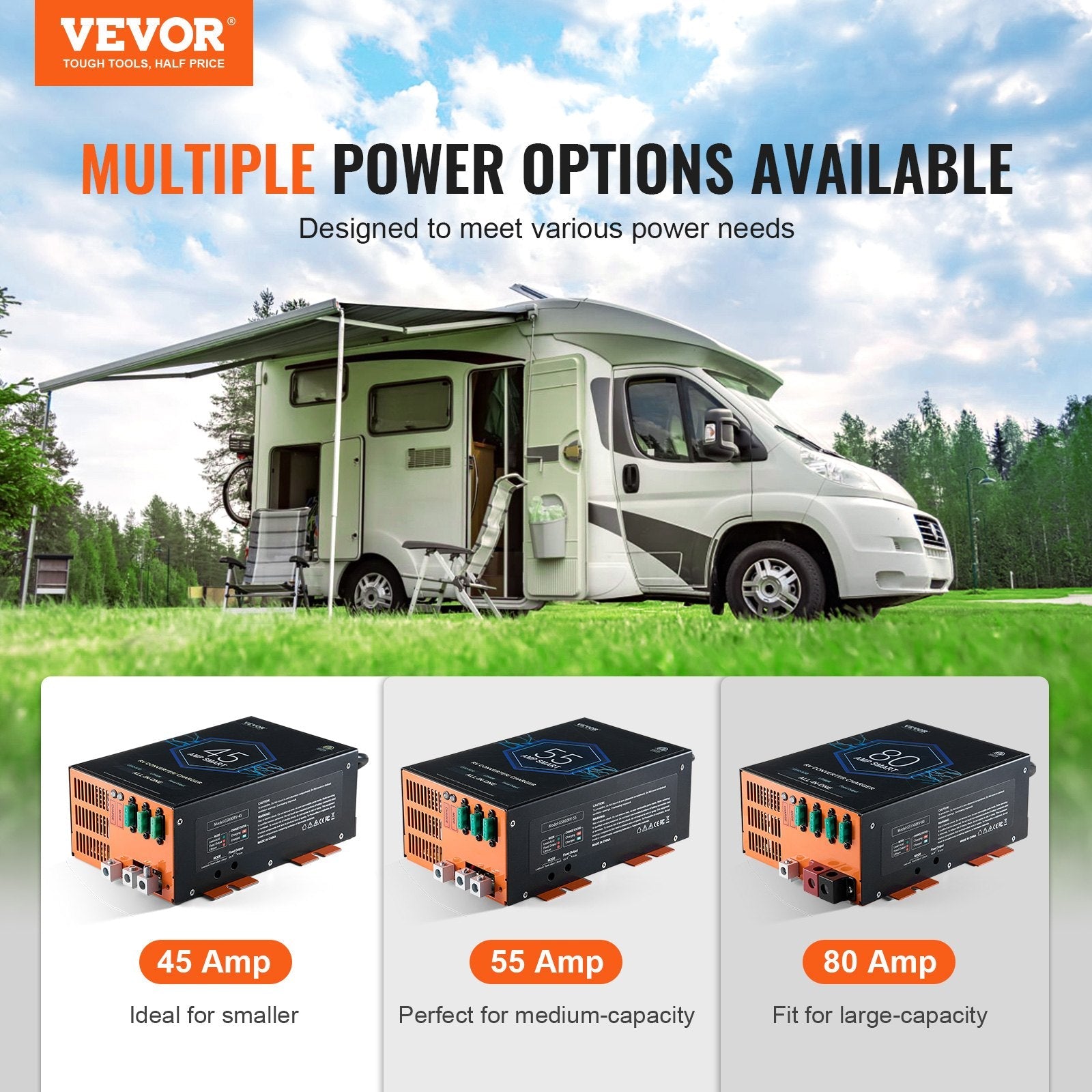 VEVOR RV Converter 55 Amp 110V AC to 12V DC RV Power Converter Battery Charger 