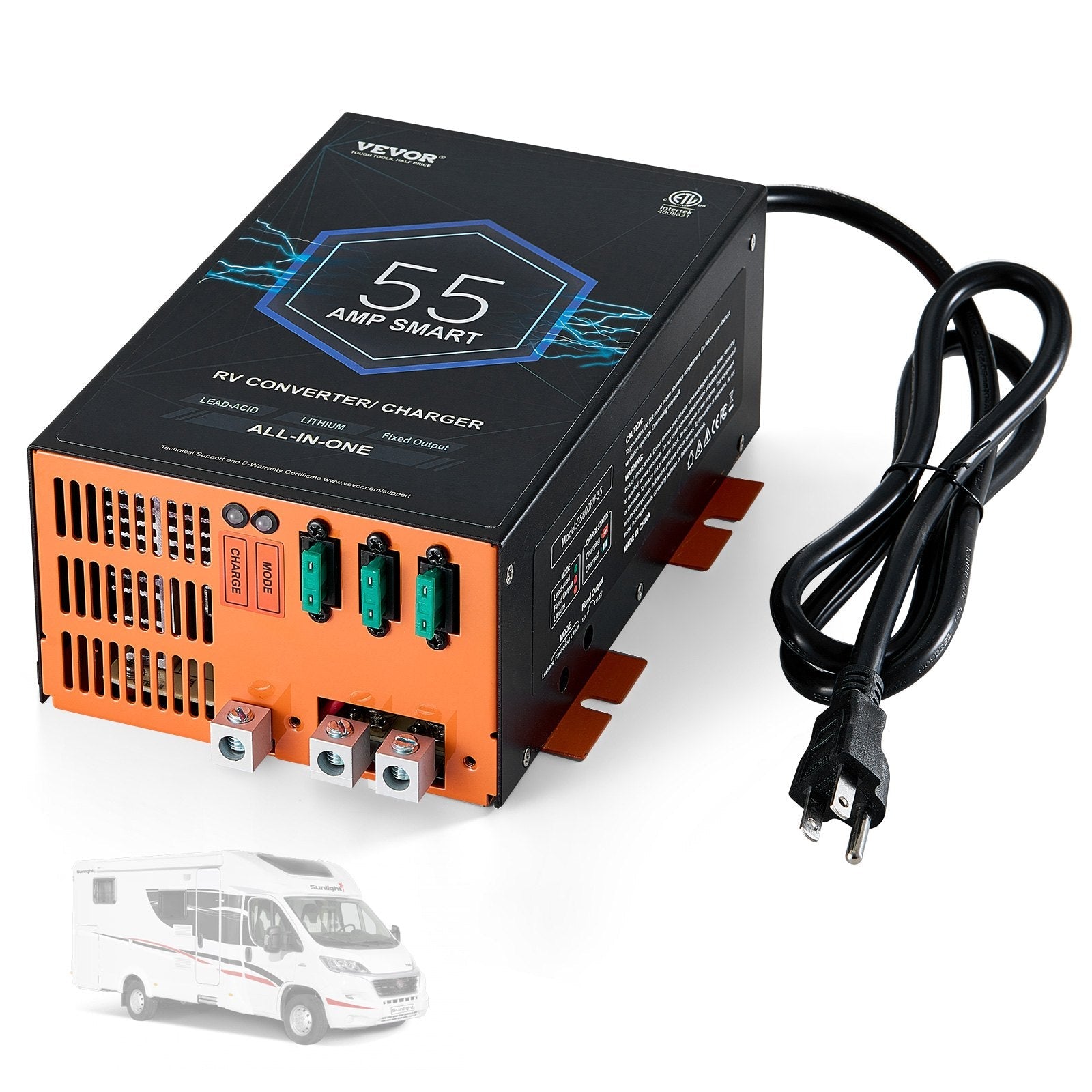 VEVOR RV Converter 55 Amp 110V AC to 12V DC RV Power Converter Battery Charger 