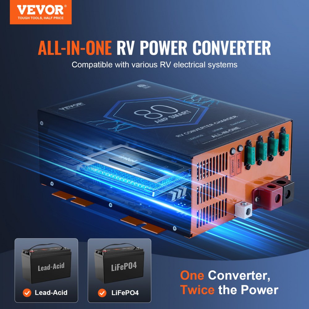 VEVOR RV Converter 80 Amp 110V AC to 12V DC RV Power Converter Battery Charger 