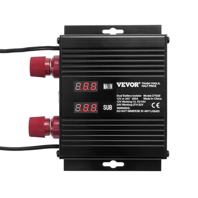 VEVOR 250 AMP Dual Battery Smart Isolator, 12V/24V, Universal VSR Voltage Sensitive Relay Battery Isolator Intelligent with LCD Screen, for Car Truck ATV RV Battery Starter Controller Power Switch 