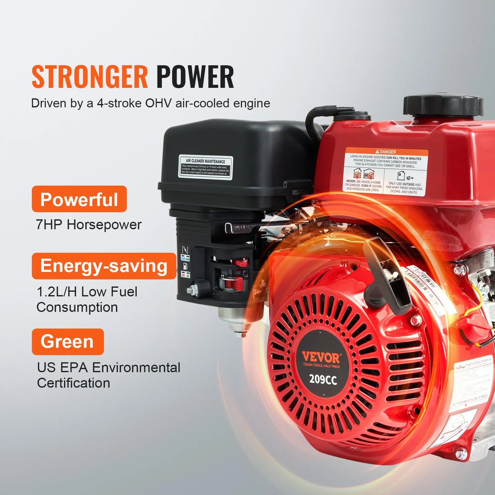 VEVOR Gasoline Engine Water Pump Gas Powered Water Transfer Pump 3" 7HP 4-Stroke