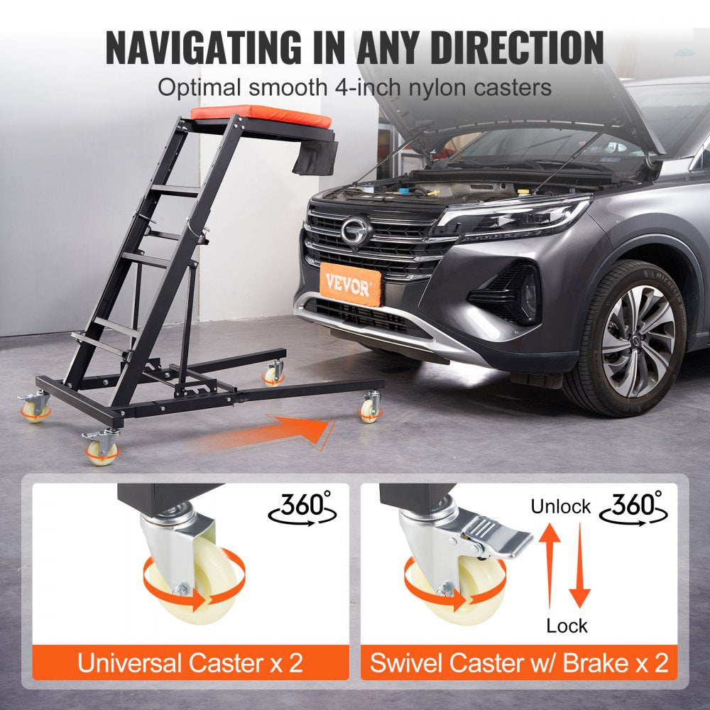 VEVOR Automotive Topside Creeper, with Adjustable Height 48" to 76", 400 LBS Capacity High Creeper, 4 Swivel Caster Wheels, Heavy Duty Foldable Creeper for Auto Repair and Maintenance 