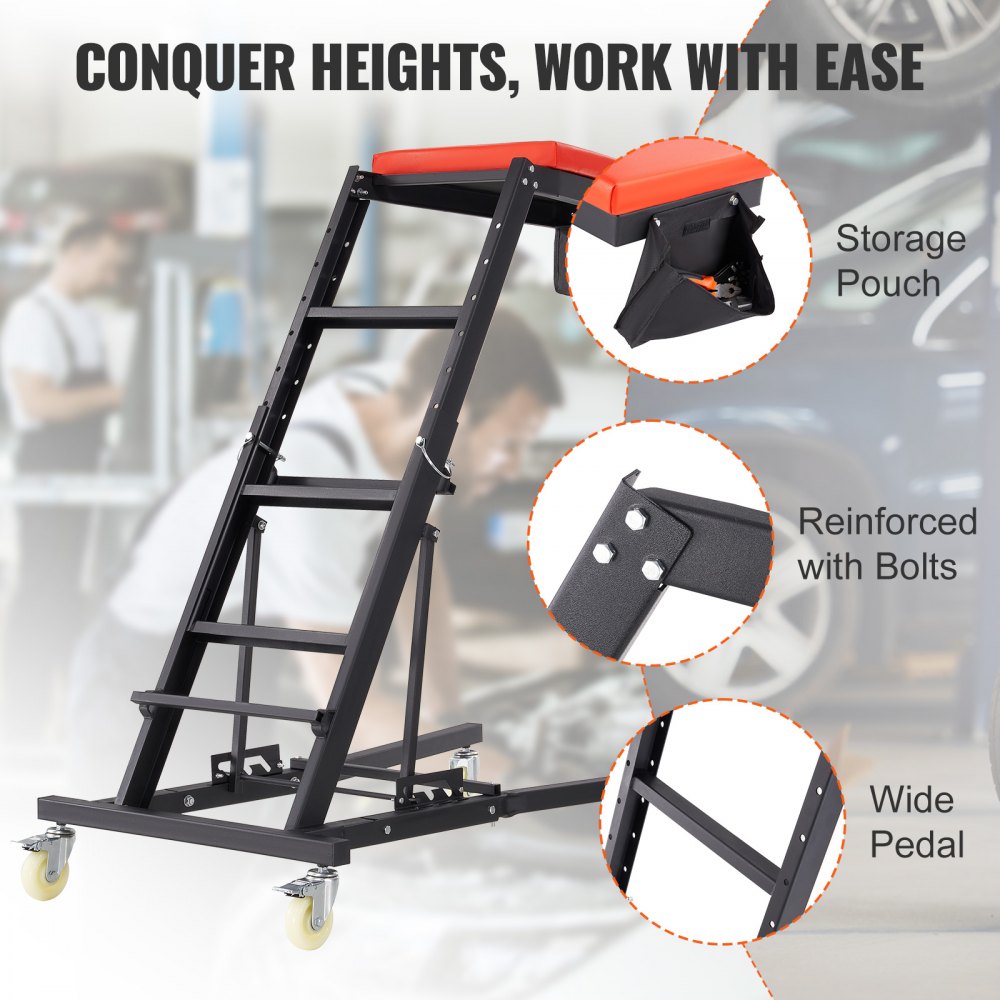 VEVOR Automotive Topside Creeper, with Adjustable Height 48" to 76", 400 LBS Capacity High Creeper, 4 Swivel Caster Wheels, Heavy Duty Foldable Creeper for Auto Repair and Maintenance 