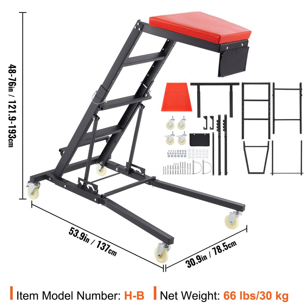 VEVOR Automotive Topside Creeper, with Adjustable Height 48" to 76", 400 LBS Capacity High Creeper, 4 Swivel Caster Wheels, Heavy Duty Foldable Creeper for Auto Repair and Maintenance 