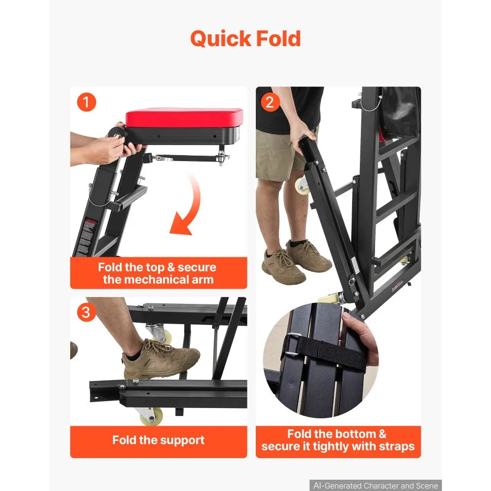 Adjustable Top Automotive Creeper, 48"–64" Folding High Top Engine Creeper with Mechanical Arm, 400 lb Capacity