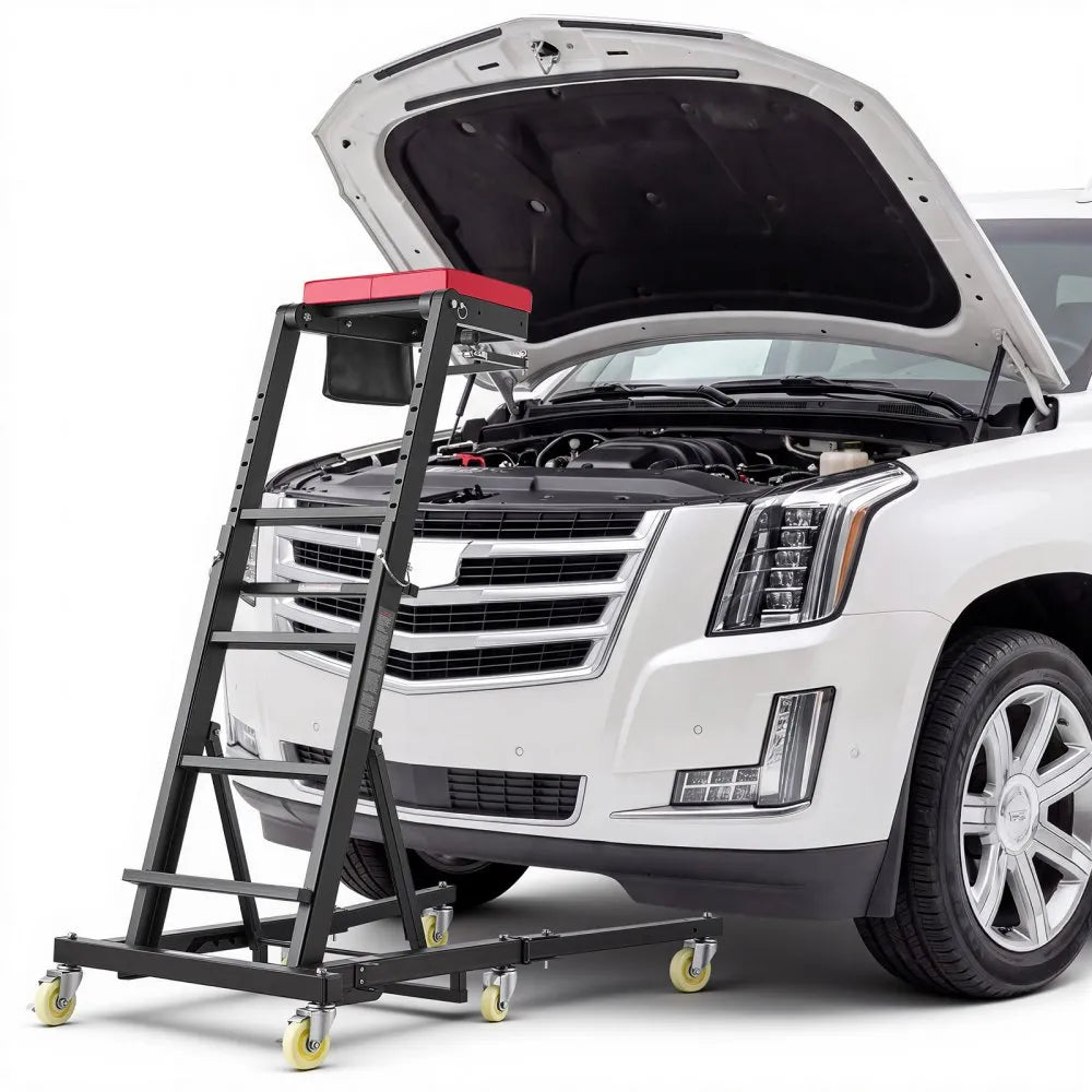 Adjustable Top Automotive Creeper, 48"–64" Folding High Top Engine Creeper with Mechanical Arm, 400 lb Capacity