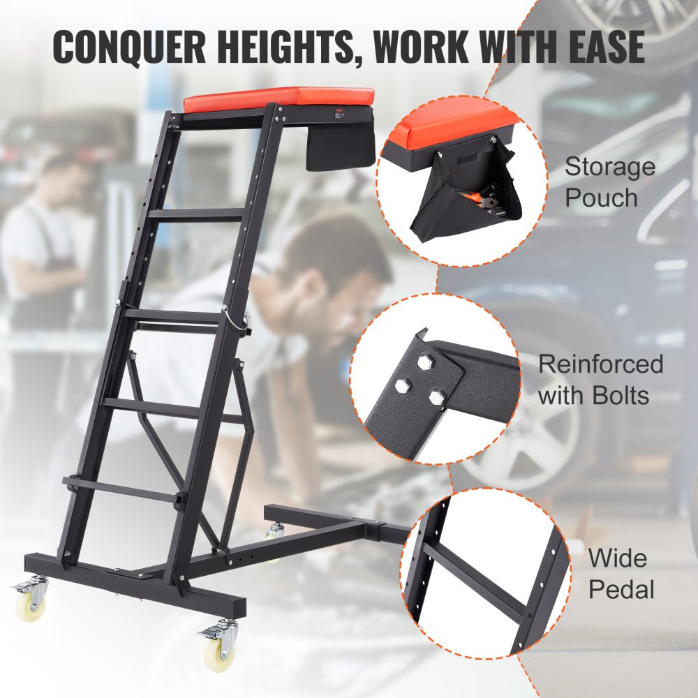 VEVOR Automotive Top Creeper, with Adjustable Height 49.6" to 75.6", 400 LBS Capacity High Creeper, 4 Swivel Caster Wheels, Heavy Duty Foldable Creeper for Auto Repair and Maintenance 