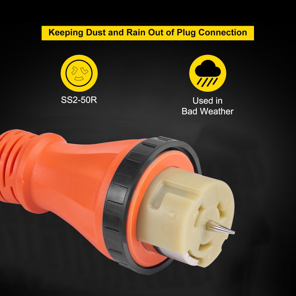 VEVOR Generator Cord, 15FT Generator Power Cord with Plug in & Out Pin of Inlet Box Side, 50AMP SS2-50R/CS6375 Style Inlets Cable, 12000W Extension Cord, 125/250V Power Tested to UL Standards 