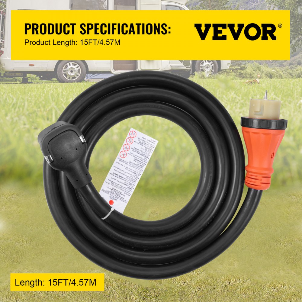 VEVOR Generator Cord, 15FT Generator Power Cord with Plug in & Out Pin of Inlet Box Side, 50AMP SS2-50R/CS6375 Style Inlets Cable, 12000W Extension Cord, 125/250V Power Tested to UL Standards 