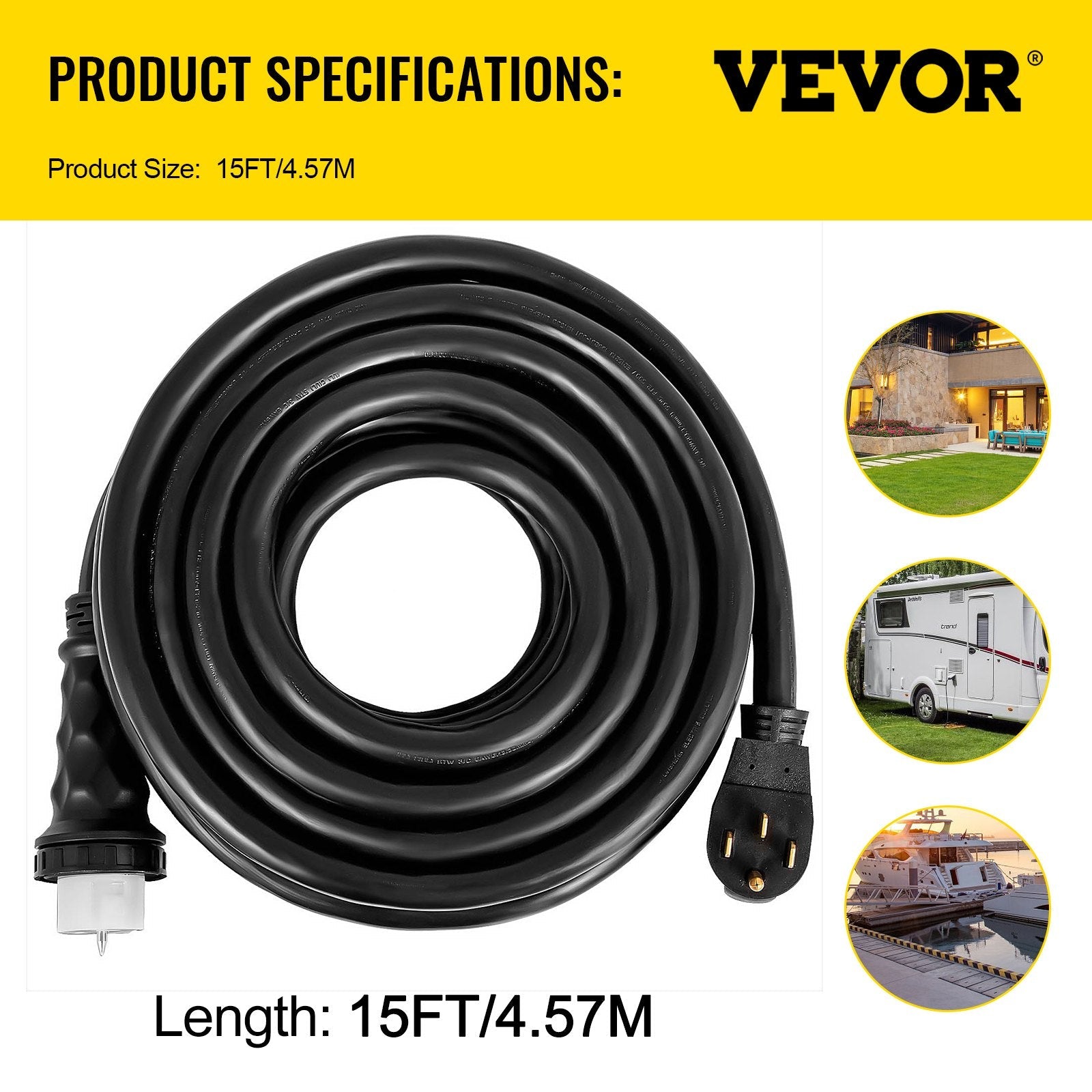 VEVOR Generator Power Cord Power Cable 15' 50A 125/250V 14-50P to CS6364 Locking 