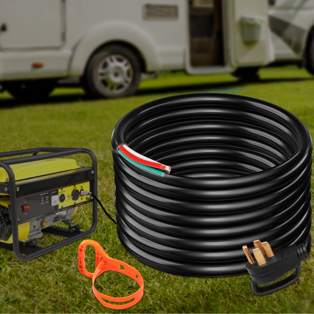 25' 50A RV Camp Power Cord Generator Cord 6/3 + 8/1 AWG NEMA 14-50P to Bare Wire 
