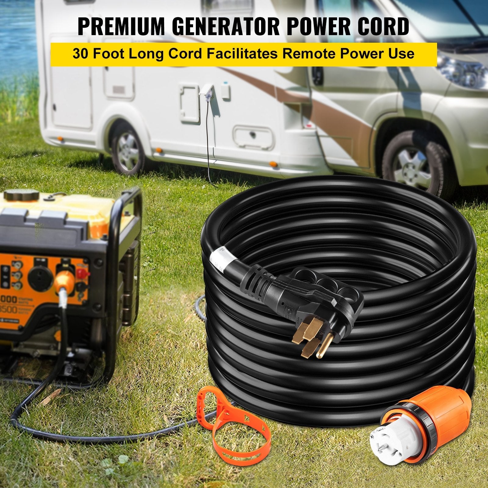 VEVOR Generator Cord, 30' Generator Power Cord with Plug in & Out Pin of Inlet Box Side, 50AMP SS2-50R/CS6375 Style Inlets Cable, 12000W Extension Cord, 125/250V Power Tested to UL Standards 