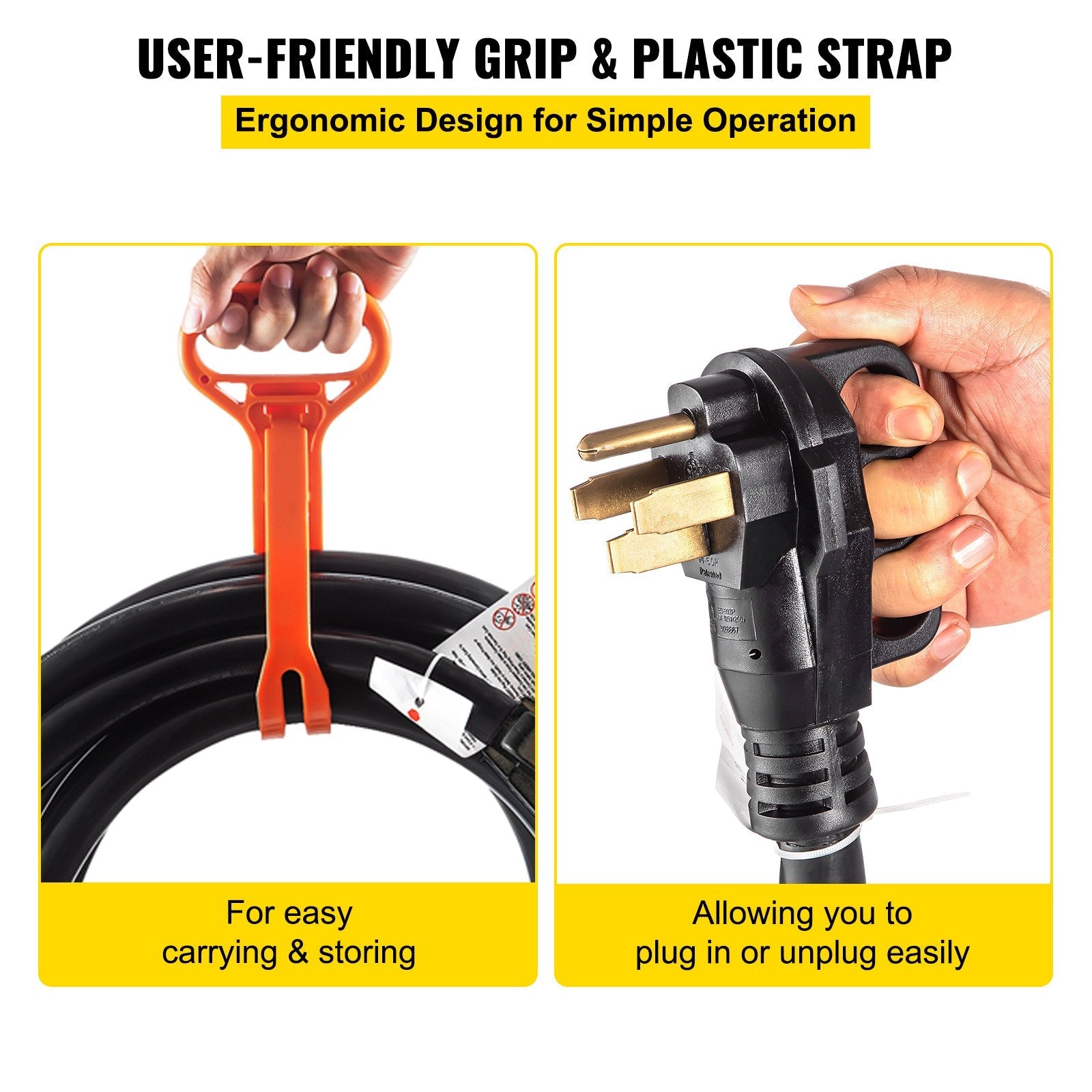 VEVOR Generator Cord, 30' Generator Power Cord with Plug in & Out Pin of Inlet Box Side, 50AMP SS2-50R/CS6375 Style Inlets Cable, 12000W Extension Cord, 125/250V Power Tested to UL Standards 